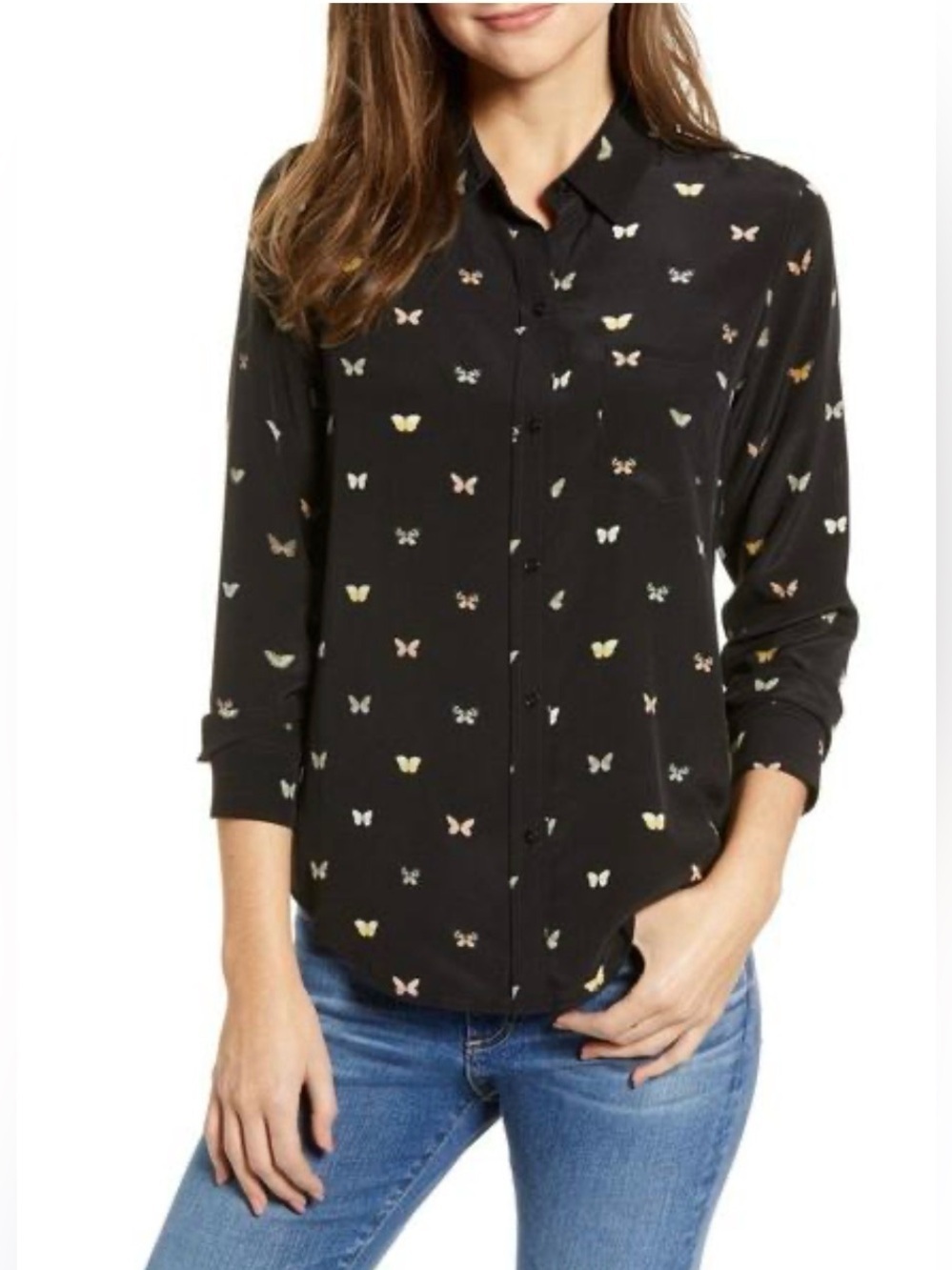 Rails Kate Black Butterflies Silk Button Up Shirt Top Women's Size XS
